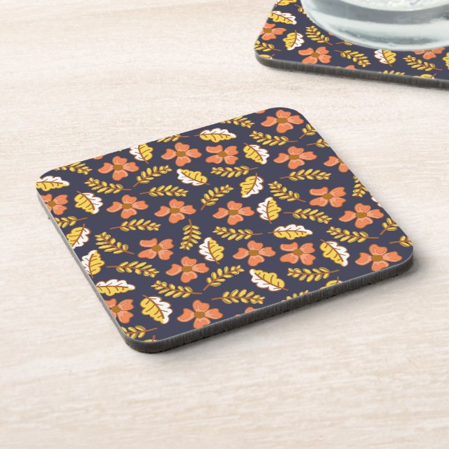 Warm Falling Autumn Leaves with Flowers Coaster (Left Side)