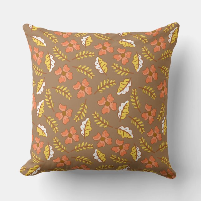 Warm Falling Autumn Leaves with Flowers Cushion (Front)