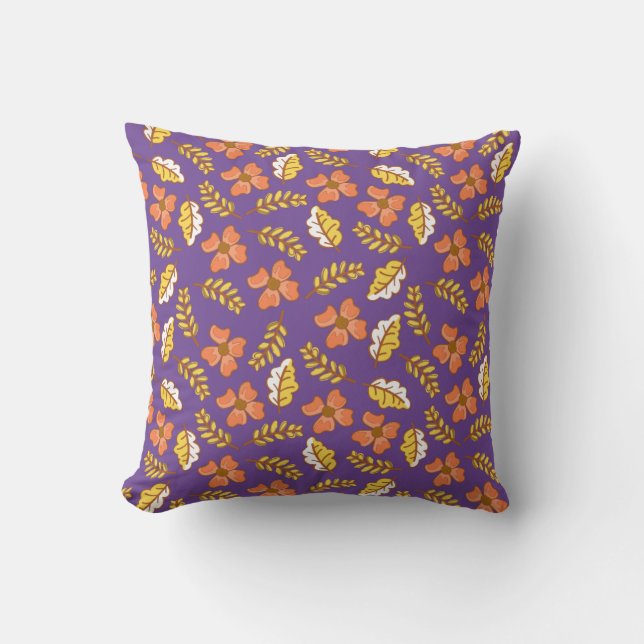 Warm Falling Autumn Leaves with Flowers Cushion (Front)