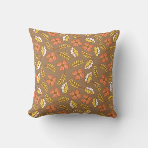 Warm Falling Autumn Leaves with Flowers Cushion