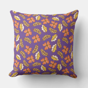 Warm Falling Autumn Leaves with Flowers Cushion