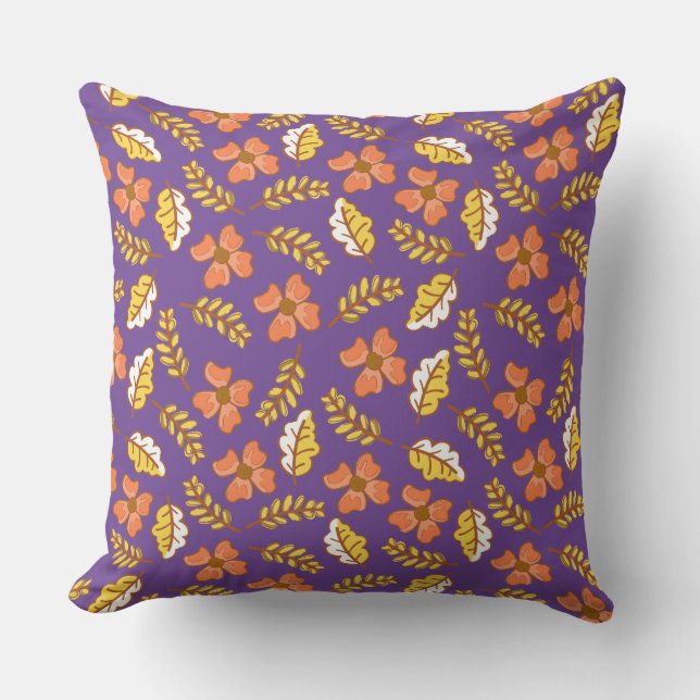 Warm Falling Autumn Leaves with Flowers Cushion (Front)