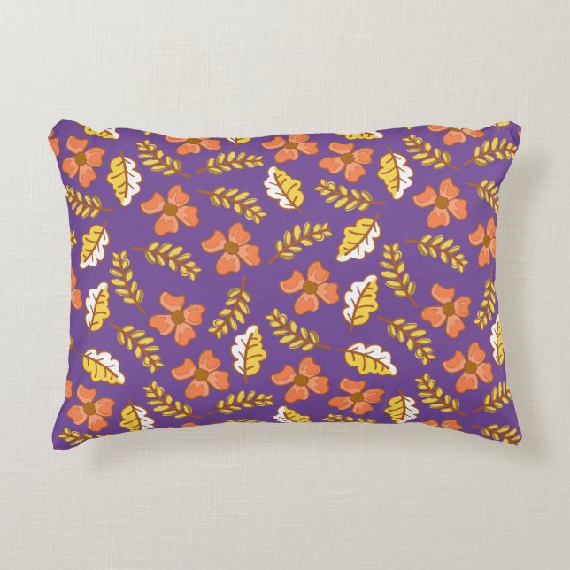 Warm Falling Autumn Leaves with Flowers Decorative Cushion (Front)