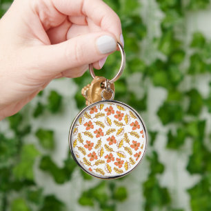 Warm Falling Autumn Leaves with Flowers Key Ring