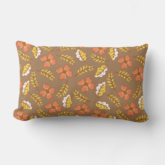 Warm Falling Autumn Leaves with Flowers Lumbar Cushion (Front)