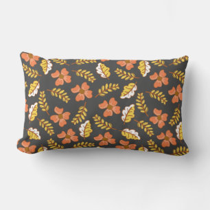 Warm Falling Autumn Leaves with Flowers Lumbar Cushion