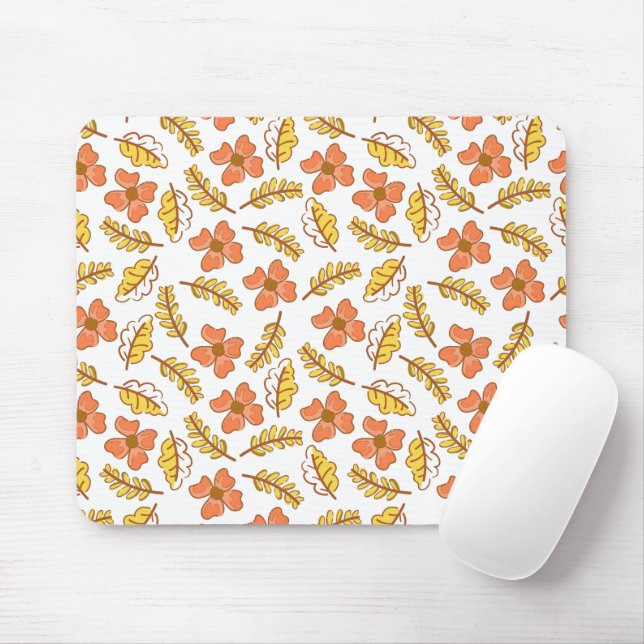 Warm Falling Autumn Leaves with Flowers Mouse Pad (With Mouse)