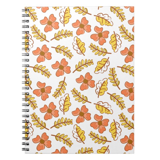 Warm Falling Autumn Leaves with Flowers Notebook (Front)