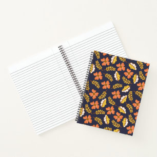 Warm Falling Autumn Leaves with Flowers Notebook