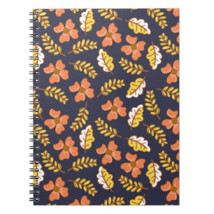Warm Falling Autumn Leaves with Flowers Notebook