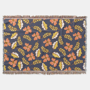 Warm Falling Autumn Leaves with Flowers Throw Blanket