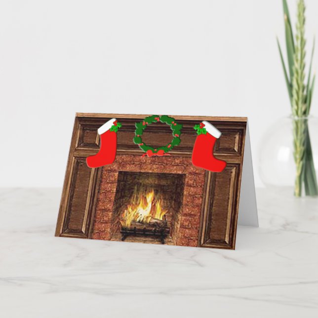 Warm Fireplace Holiday Greeting Card (Front)