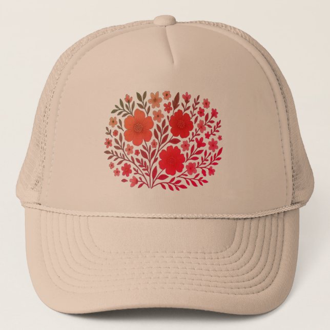 Warm Floral Bloom Embroidered Style Hat (Front)