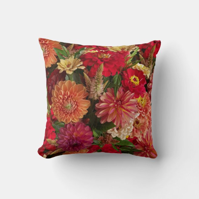 Warm Floral with Green Reversible Throw Pillow (Front)
