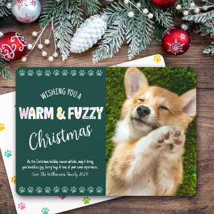 Warm Fuzzy Pet Christmas Photo Typography Green Holiday Card
