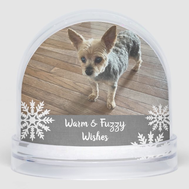 Warm & Fuzzy Wishes Grey Rustic Pet Snowglobe (Front)