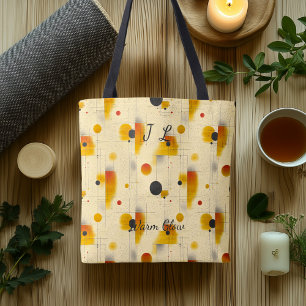 Warm Glow Abstract – Beige, Gold, Black Geometric Tote Bag