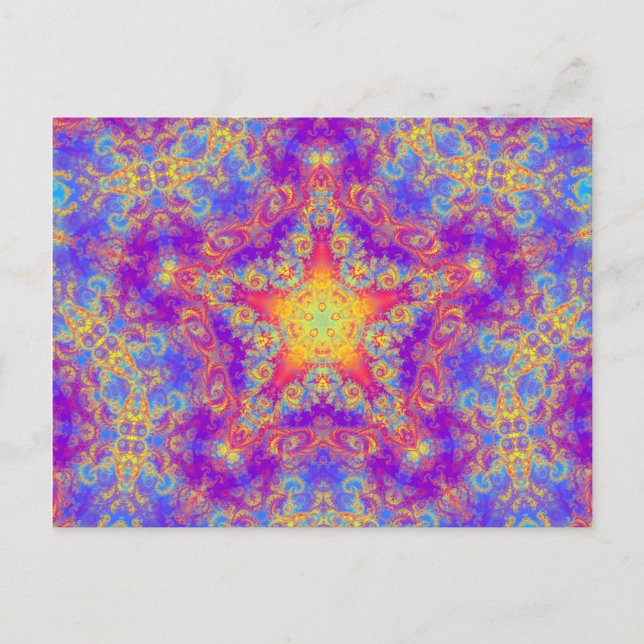 Warm Glow Star Bright Colour Swirl Kaleidoscope Postcard (Front)