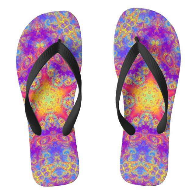 Warm Glow Star Bright Colour Swirl Kaleidoscope Thongs (Footbed)