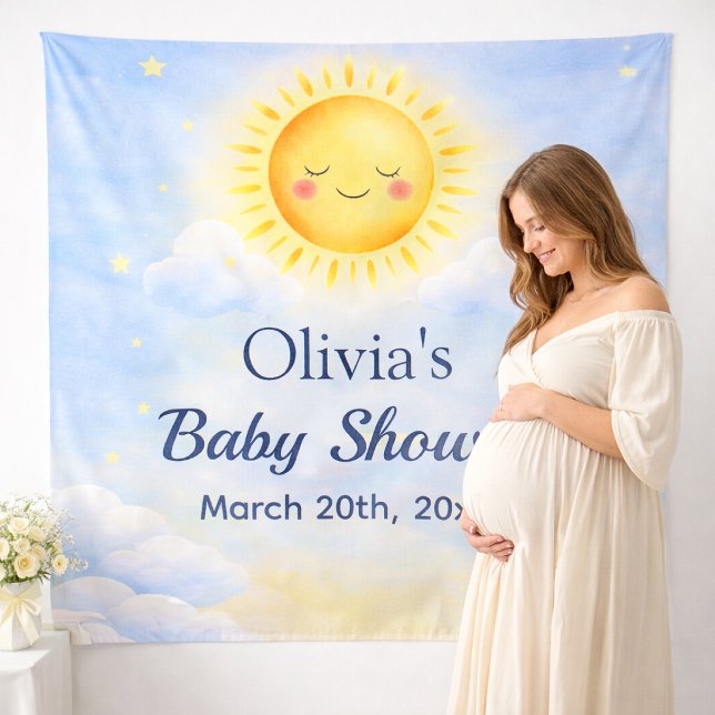 Warm Glow Sunshine Soft Blue Sky Clouds Aesthetic  Tapestry (Creator Uploaded)