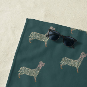 Warm Gold Gradient Paw Print Dog Silhouette Fabric Beach Towel