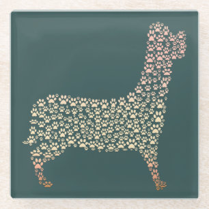 Warm Gold Gradient Paw Print Dog Silhouette Fabric Glass Coaster