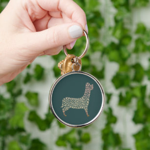 Warm Gold Gradient Paw Print Dog Silhouette Fabric Key Ring