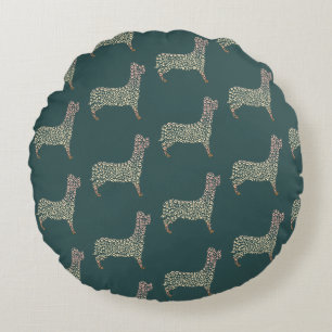 Warm Gold Gradient Paw Print Dog Silhouette Fabric Round Cushion