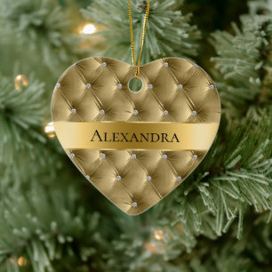 Warm Gold Luxury faux Velvet Christmas Ceramic Ornament