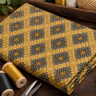Warm Gold Tribal Geometric Pattern Fabric