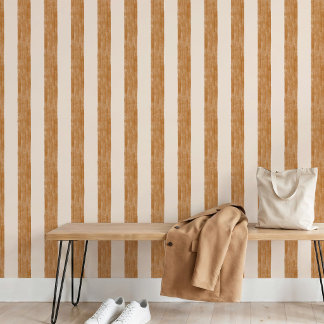 Warm Golden Ochre Beige Stripe Boho Scandinavian Wallpaper