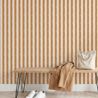 Warm Golden Ochre Beige Stripe Boho Scandinavian Wallpaper