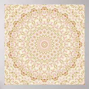 Warm Golden Pink Mandala Pattern Poster