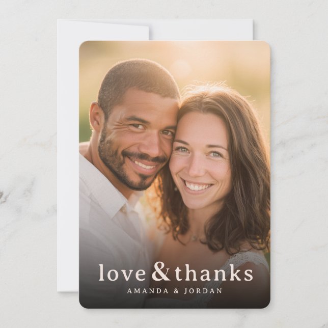 Warm Golden Romantic Photo Thank You Card (Front)