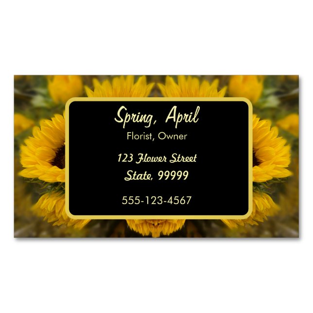 Warm Golden Sunflower Custom Magnetic Business Card (Front)