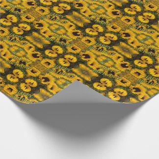 Warm Golden Sunflowers Custom HAPPY BIRTHDAY Wrapping Paper