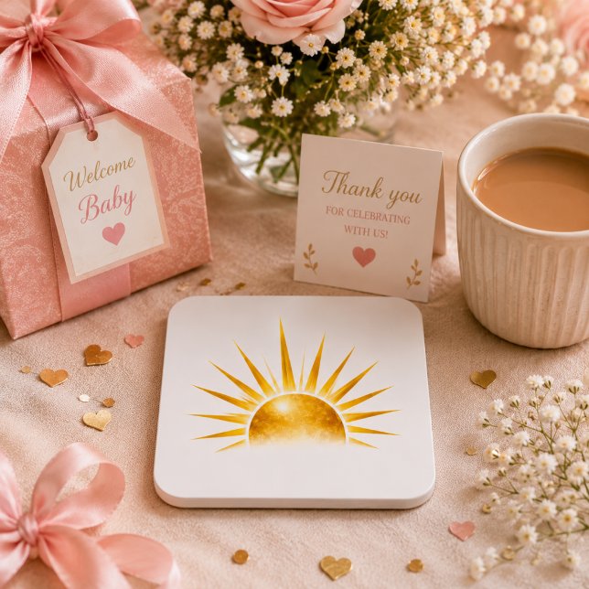 Warm Golden Sunrise Party Tableware Square Paper Coaster (Creator Uploaded)