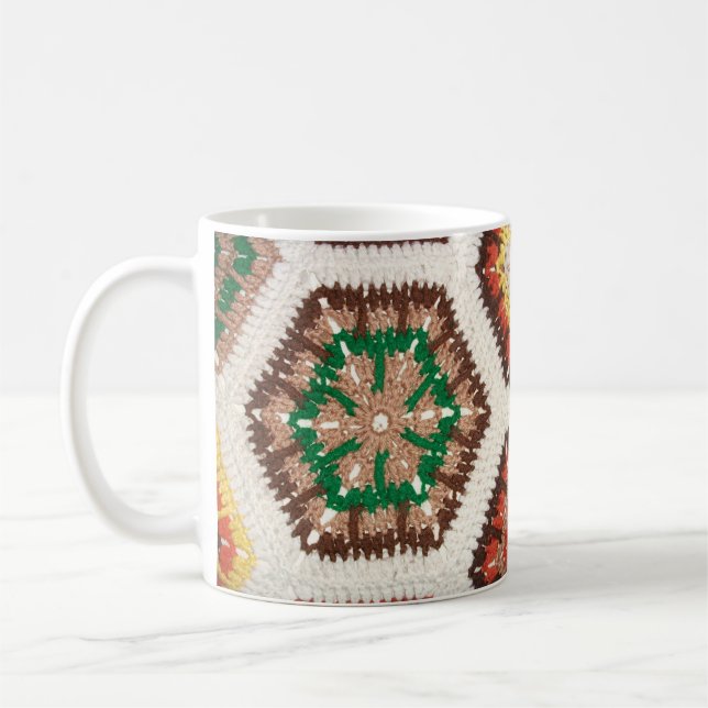 Warm Granny Square Style Blanket Mug (Left)