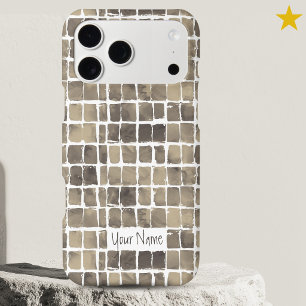 Warm Gray Abstract Watercolor Checker Custom Name