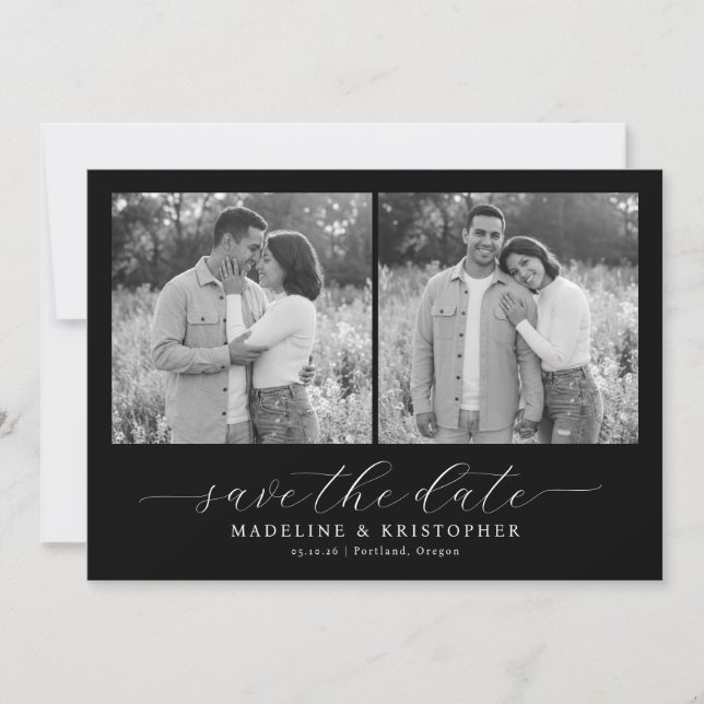 Warm Grayscale Romantic Photo Collage Save The Date (Front)