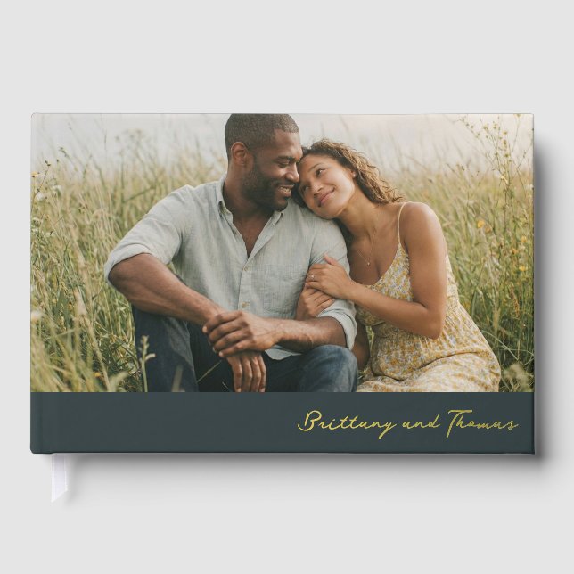 Warm Green Romantic Photo Guest Book (Front)