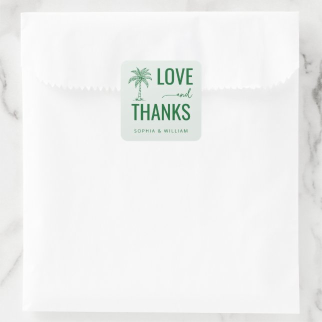Warm Green Tropical Minimalist Palm Tree Square Sticker (Bag)