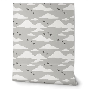 Warm Grey and White Bird Flock in the Clouds Wallpaper