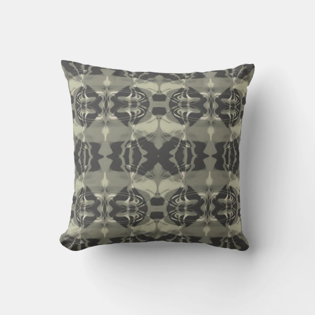 Warm Grey Charcoal Swirling Symmetrical Tiles Cushion (Front)