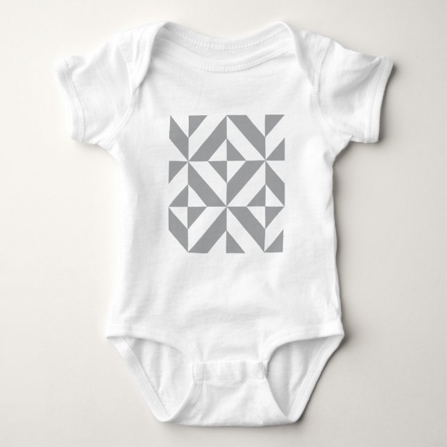 Warm Grey Geometric Deco Cube Pattern Baby Bodysuit (Front)