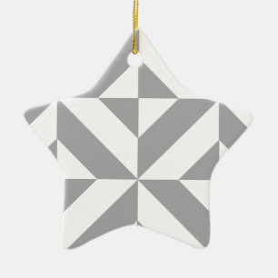 Warm Grey Geometric Deco Cube Pattern Ceramic Ornament