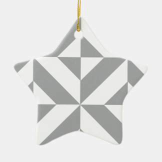 Warm Grey Geometric Deco Cube Pattern Ceramic Ornament