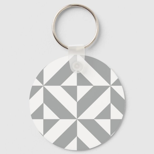 Warm Grey Geometric Deco Cube Pattern Key Ring (Front)