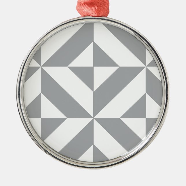 Warm Grey Geometric Deco Cube Pattern Metal Ornament (Front)