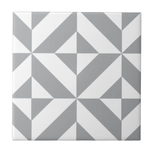 Warm Grey Geometric Deco Cube Pattern Tile